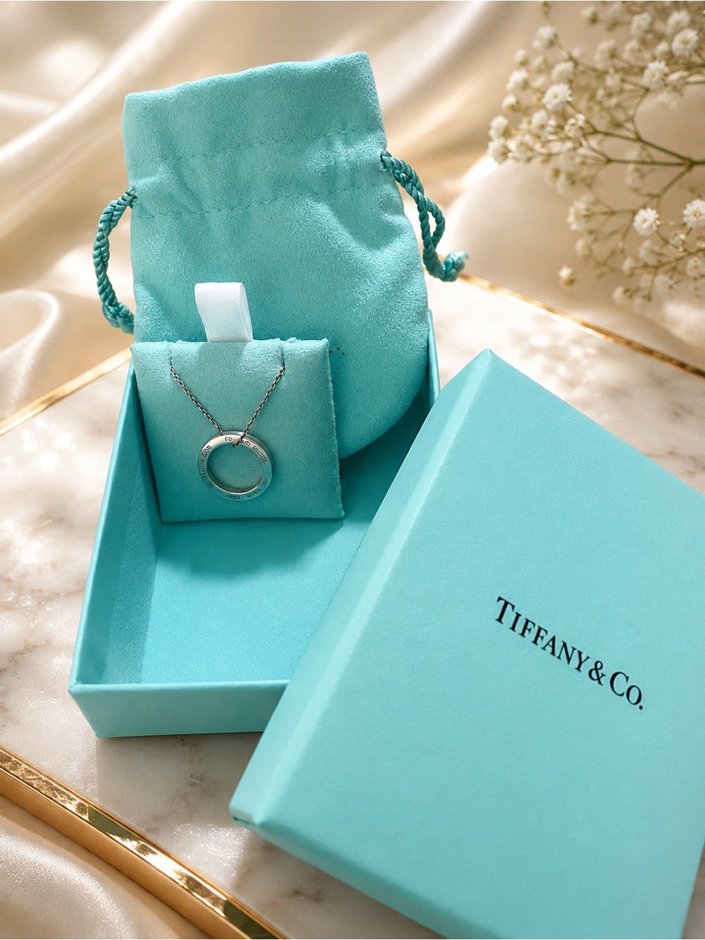 Tiffany & Co. 1837 Circle Pendant Necklace Silver Authentic